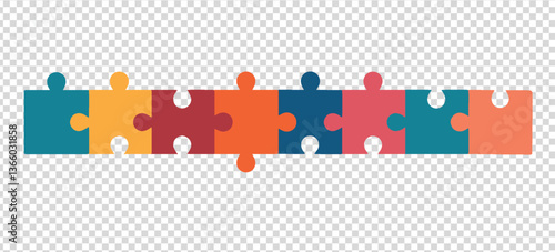 Puzzle pieces joined and colored representing diversity inclusion equality. UNITY IN DIVERSITY. Deib. Transparent background
