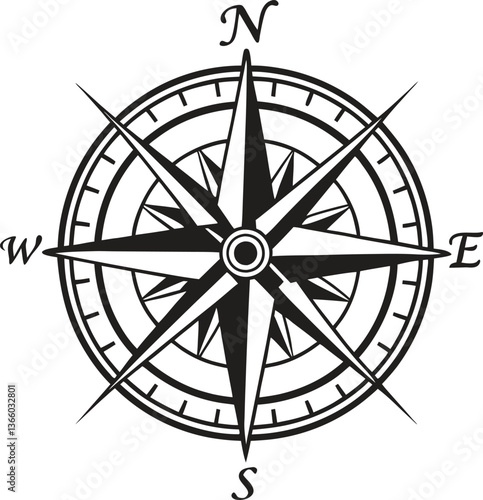 Navigational Compass: A classic navigational compass, featuring bold lines and a minimalist design, ready to guide you on your journey, the North, East, West, South direction perfectly indicates. 