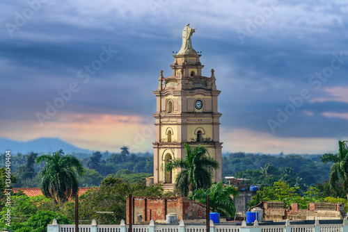 Vászonkép Colonial steeple of the Catholic Cathedral La Candelaria, Camaguey, Cuba