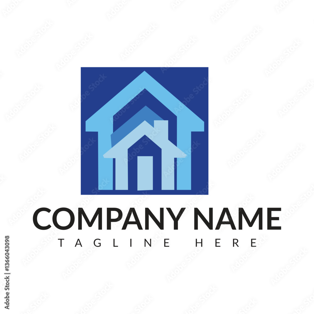 Fototapeta premium real estate corporate logo. Real estate logo vector template. Corporate real estate logo Initial Letter R Logo. Orange and White Geometric Shape Origami Style isolated on Blue Background. Flat Vector