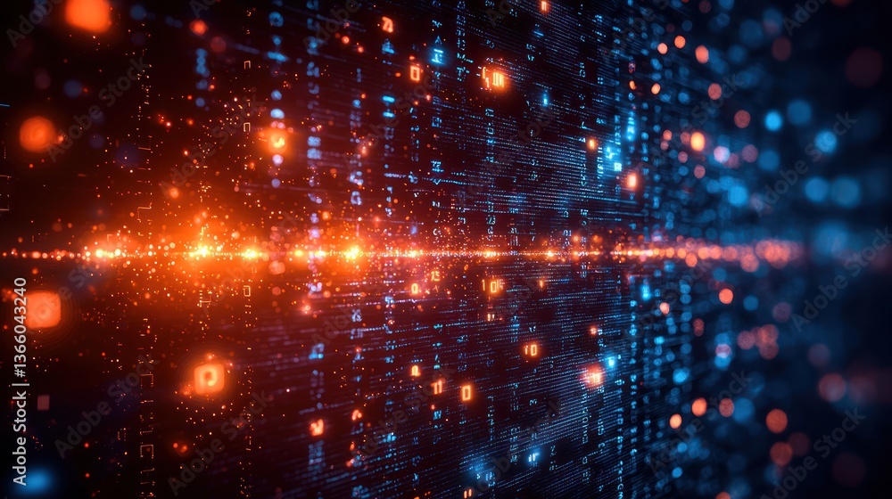 Abstract digital data stream, glowing particles, futuristic technology, background for tech concepts Abstract digital data stream, glowing particles, futuristic technology, background for tech concepts