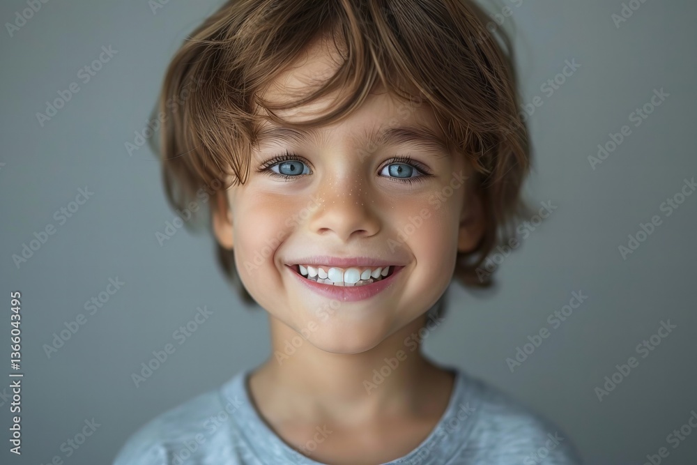 Close-up Portrait of Adorable Boy Model Flashing Sparkling White Teeth in a Professional Studio Setting Close-up Portrait of Adorable Boy Model Flashing Sparkling White Teeth in a Professional Studio Setting
