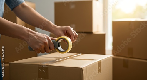 Packing Boxes with Tape for Moving or Shipping Services