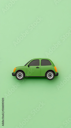 Green toy car on light green background