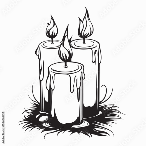 Pillar candles burning Vector Images isolated on white background