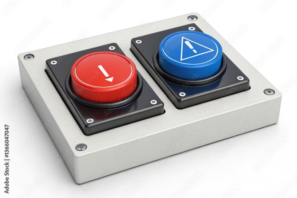 Fototapeta premium Control Panel With Warning and Down Buttons for Machinery Generative AI