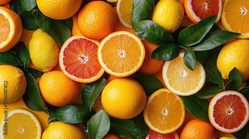 A wallpaper with vibrant citrus fruits, such as oranges and lemons, scattered on a bright background, embodying the freshness of summer