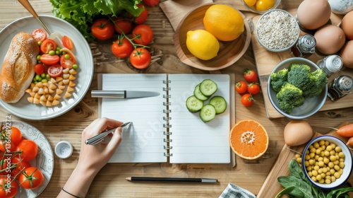 Person planning meals for fasting on a notepad