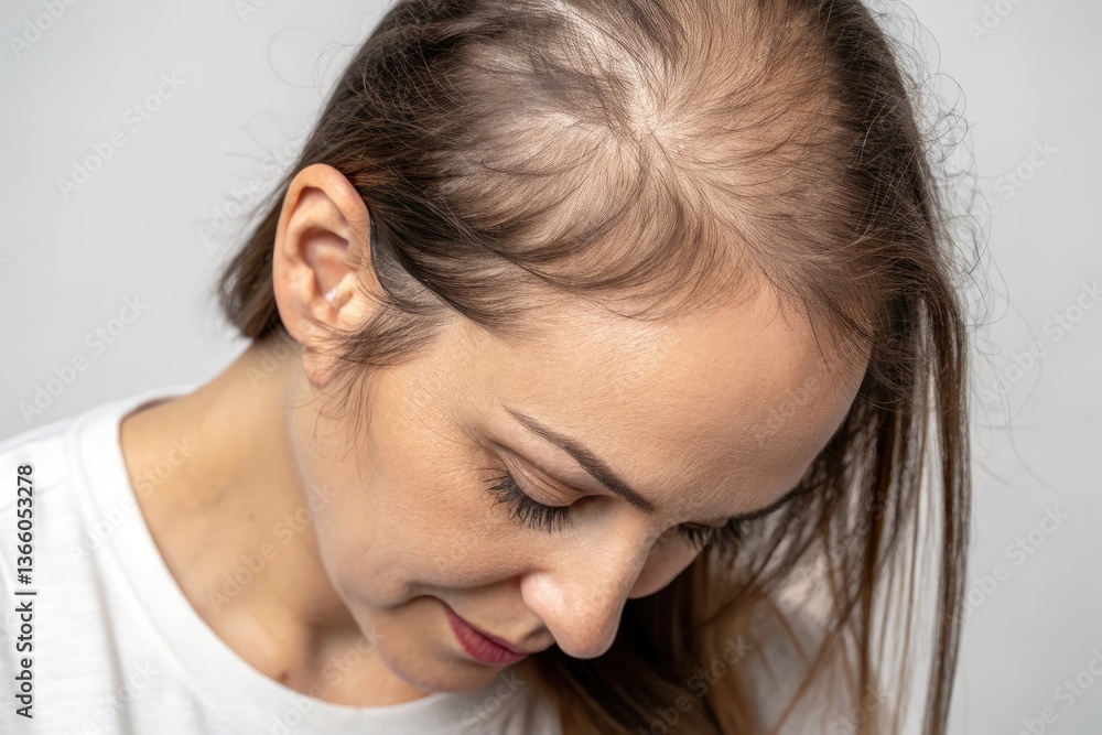 Fototapeta premium Woman Showing Hair Thinning Issue During Close-Up View Generative AI