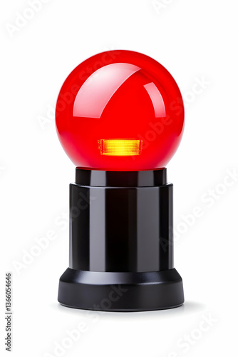 Illuminated red spherical lamp on black cylindrical base