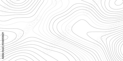 Black and white wavy abstract topographic map contour, lines Pattern background. Topographic map and landscape terrain texture grid. Wavy banner and color geometric form. Vector illustration.