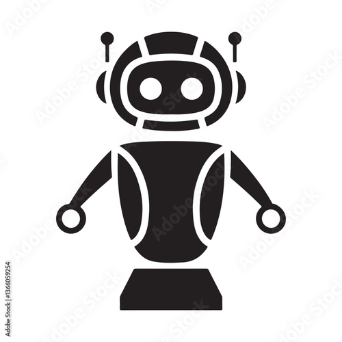 AI Chatbot Icon Vector. Artificial Intelligence Robot with Speech Bubble. Customer Support Bot Symbol for Messaging, Automation, and Virtual Assistance. Black Silhouette Tech Design.