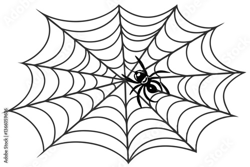 Spider Web with Spider Black and White Illustration