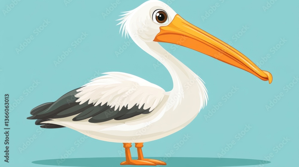 Fototapeta premium Cartoon American White Pelican - A whimsical illustration of wildlife and nature