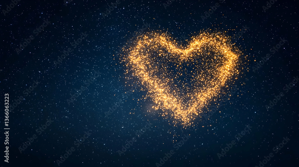 Golden Heart Shape Against A Starry Night Sky Golden Heart Shape Against A Starry Night Sky