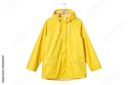 Yellow raincoat on wooden hanger