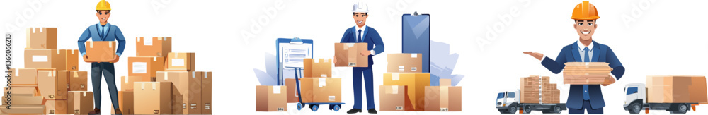 Illustration of a man working in a delivery company Illustration of a man working in a delivery company