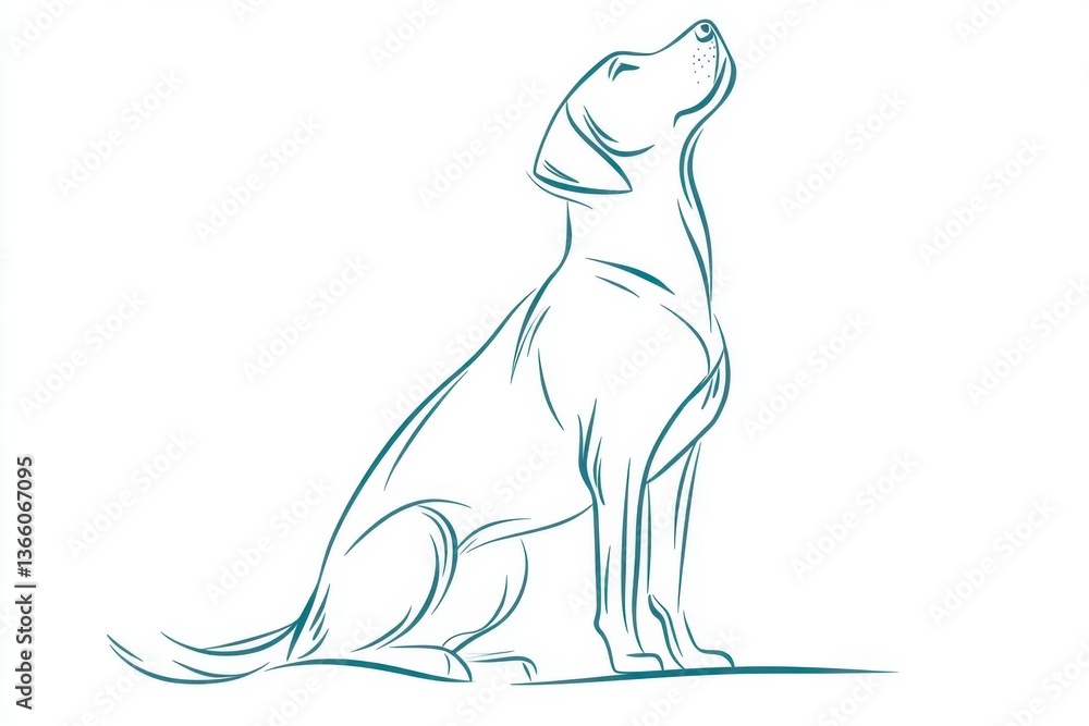 Obraz premium Teal Line Drawing of a Dog Sitting and Looking Up