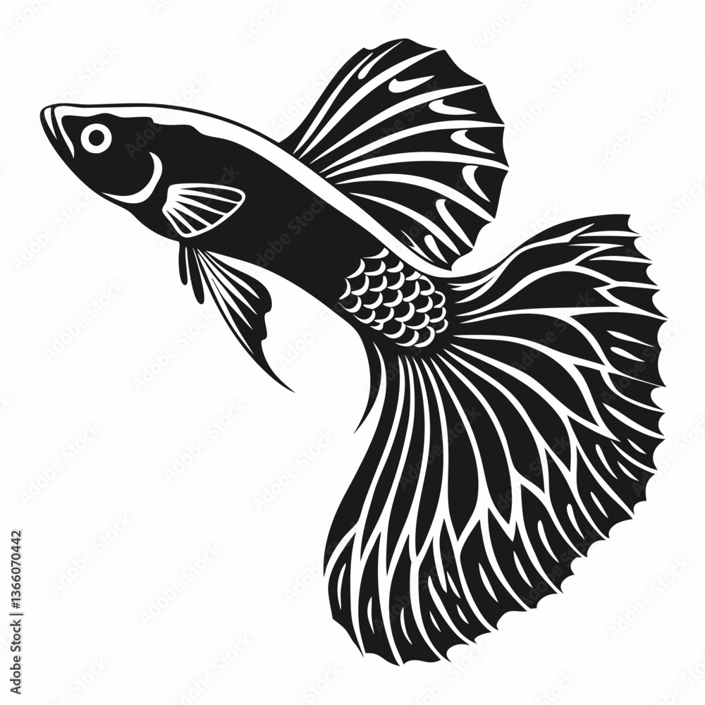 Obraz premium guppy black silhouette icon vector
