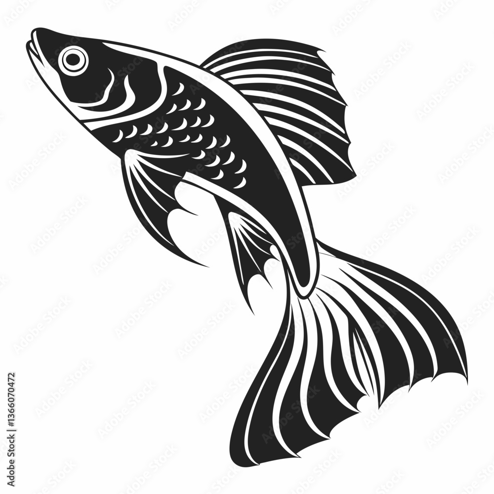 Fototapeta premium guppy black silhouette icon vector