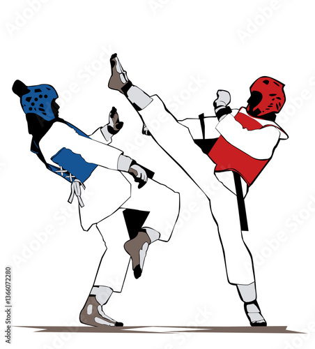 taekwondo players red and blue chest protection no face illustration vector