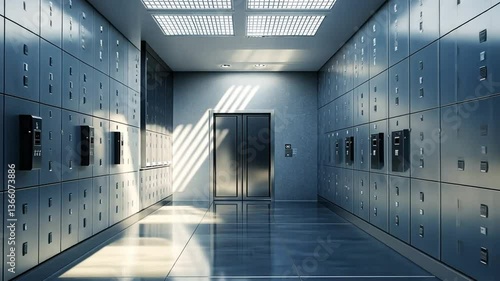 Metallic Corridor of Secure Storage Units