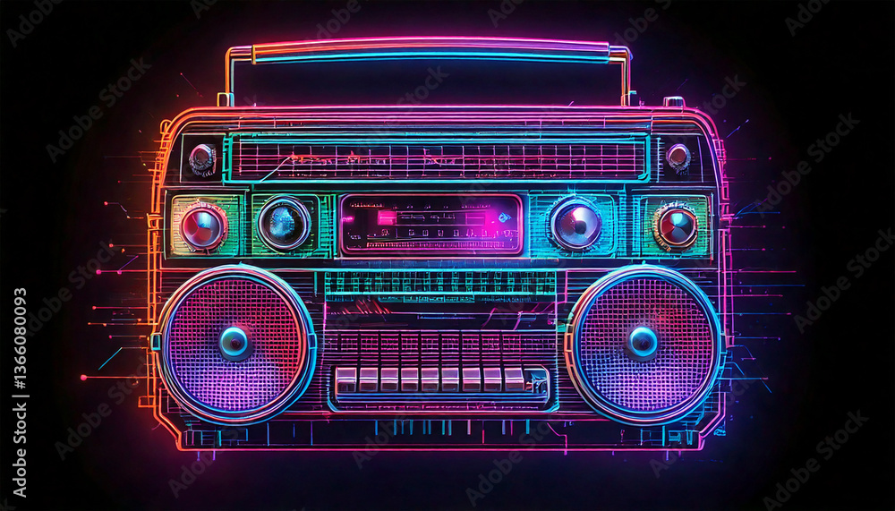 Fototapeta premium A futuristic hologram radio design symbolizing technology, digital media, and innovation. Perfect for themes of virtual reality, digital entertainment, and modern communication in creative projects.