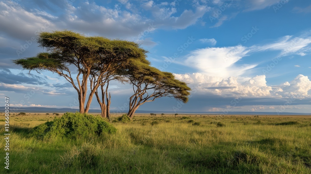 A tranquil Amboseli savannah scene, where the setting sun casts soft golden light over acacia trees, creating dramatic shadows across the plains. A tranquil Amboseli savannah scene, where the setting sun casts soft golden light over acacia trees, creating dramatic shadows across the plains.