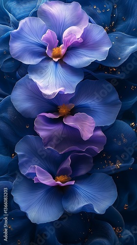 Elegant Blue Orchids with Purple Accents on a Soft Floral Background