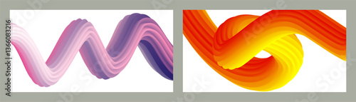 Futuristic abstract bright volumetric background. Waves, lines. Creative modern background. Set of two covers. Cover design, wallpaper, background Vector EPS