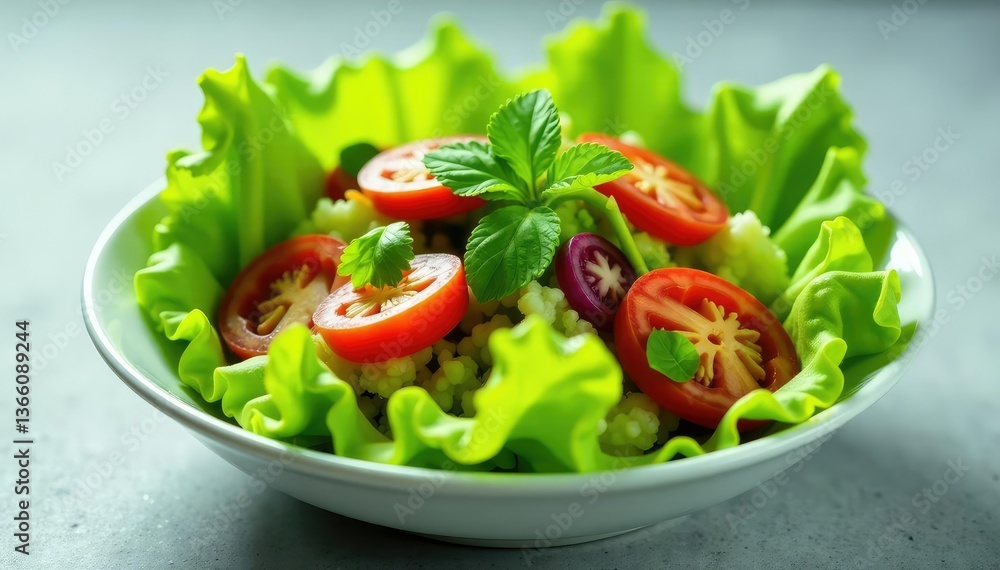 Fresh green salad, vibrant lettuce, colorful vegetables, vegan, green, food background Fresh green salad, vibrant lettuce, colorful vegetables, vegan, green, food background