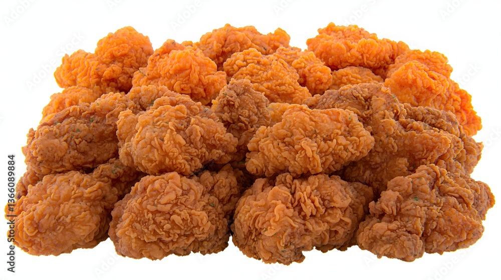 Pile of Crispy Fried Chicken Pieces on a White Background Ready for Serving Pile of Crispy Fried Chicken Pieces on a White Background Ready for Serving