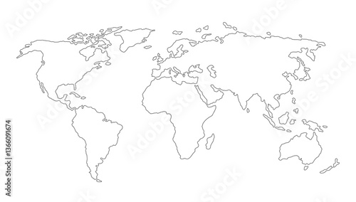 World map. Outline silhouette vector illustration