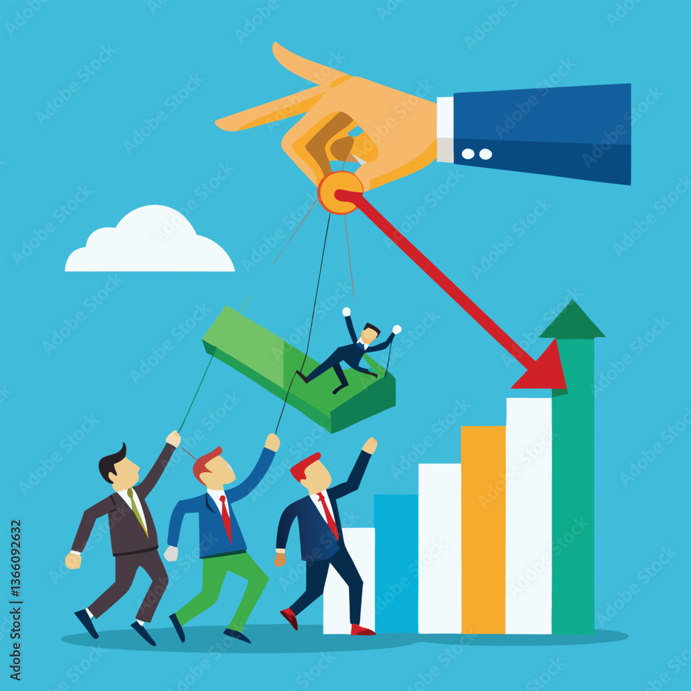 Leadership to lead team career path, business strategy development, effort or ambition to progress work success, motivation achievement, businessman rolling career path for team colleague to follow. Leadership to lead team career path, business strategy development, effort or ambition to progress work success, motivation achievement, businessman rolling career path for team colleague to follow.
