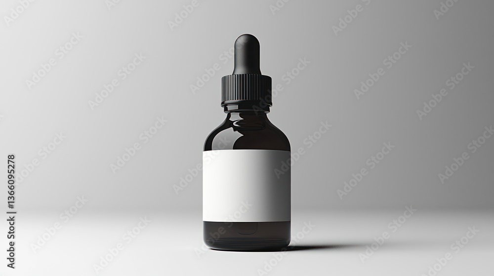 Naklejka premium Amber glass dropper bottle, blank label, studio backdrop, product packaging mockup