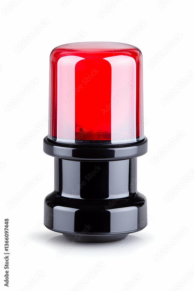 Red warning light, black base, isolated on white Red warning light, black base, isolated on white