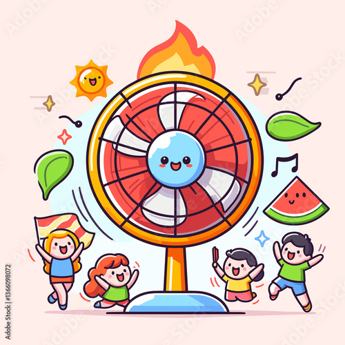 A cartoon drawing of a fan with a smiling face