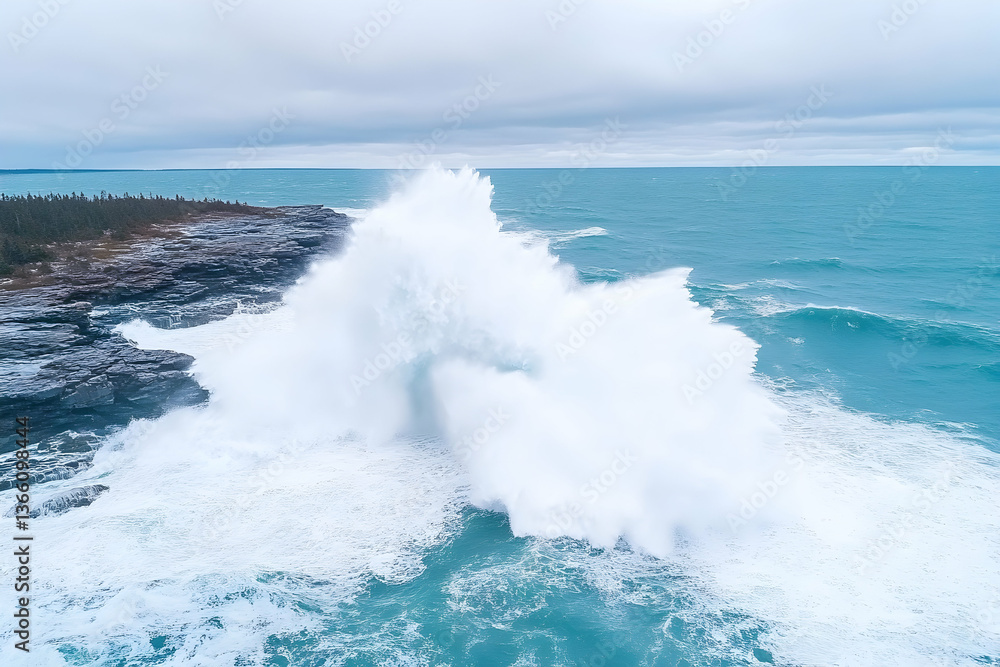 Fototapeta premium Powerful waves crashing against a rocky coastline