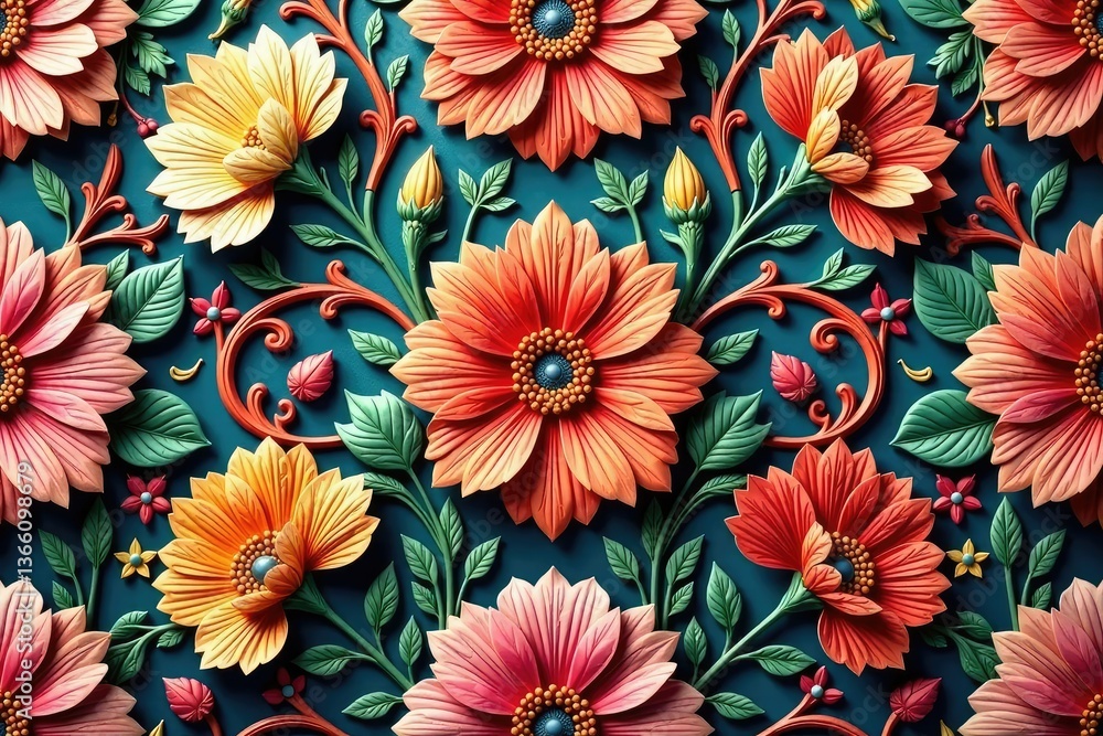 Intricate floral textile design, repeating motif , repeat, flowers Intricate floral textile design, repeating motif , repeat, flowers