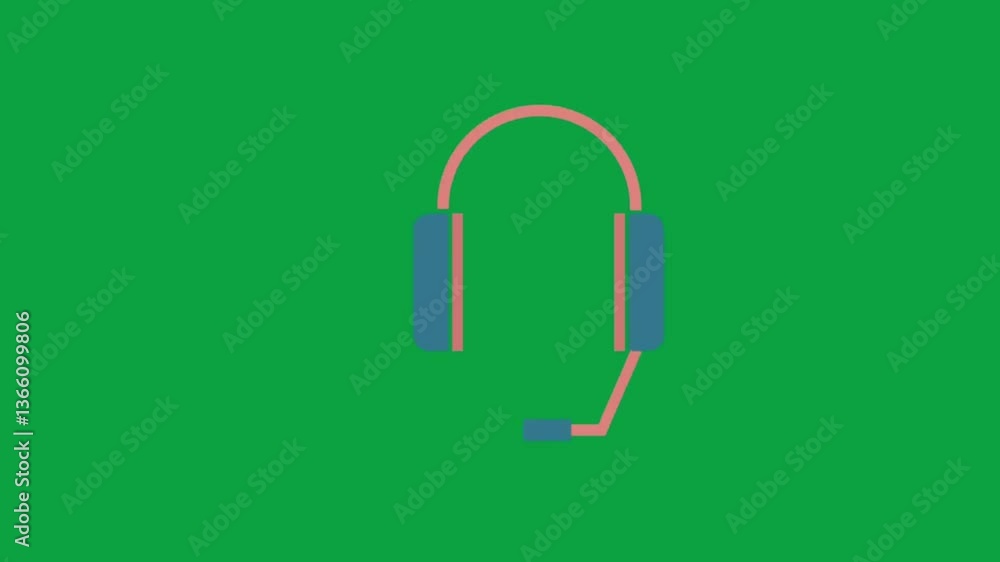 Animated headphones icon on green screen, flat style audio headset symbol for music and gaming Animated headphones icon on green screen, flat style audio headset symbol for music and gaming