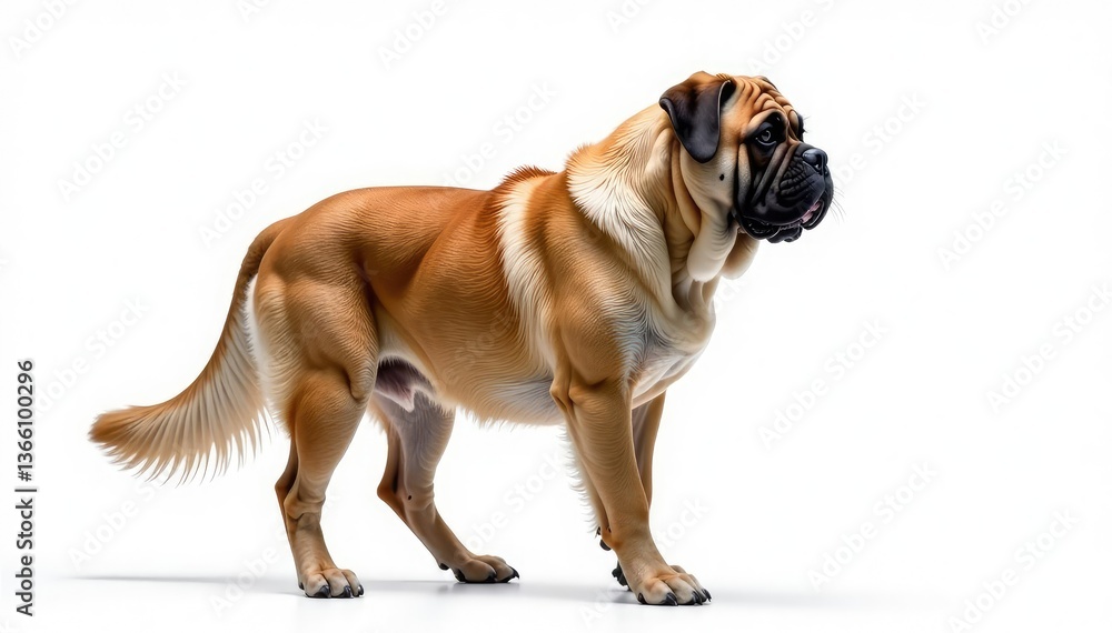 Obraz premium Majestic Mastiff, powerful stance, white background, purebred, full body, guard dog