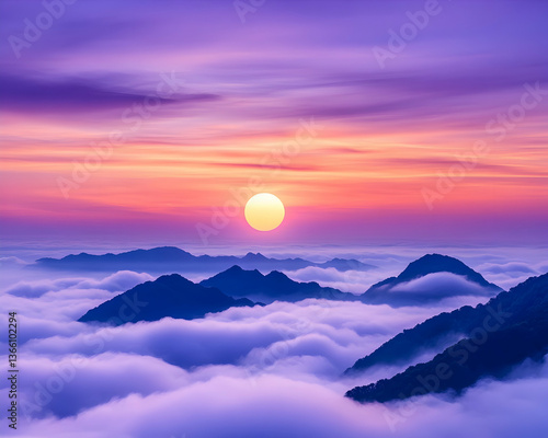 Wallpaper Mural Serene sunrise over a sea of clouds and majestic mountains Torontodigital.ca