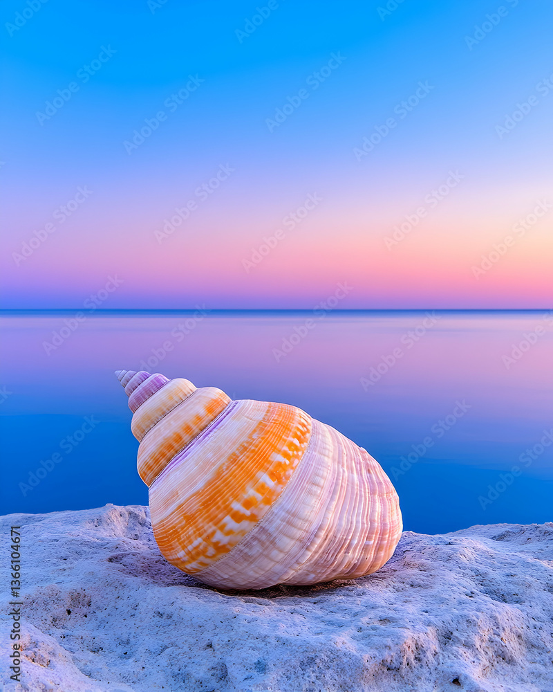 Seashell on beach at sunset, pastel colors Seashell on beach at sunset, pastel colors