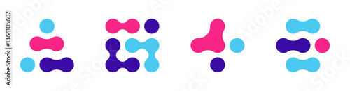 Dots metaball colorful pattern. A set and collection of abstract round shapes on a white background. Connected vector spots.Geometric circle decorative molecules. Modern minimalistic design.
