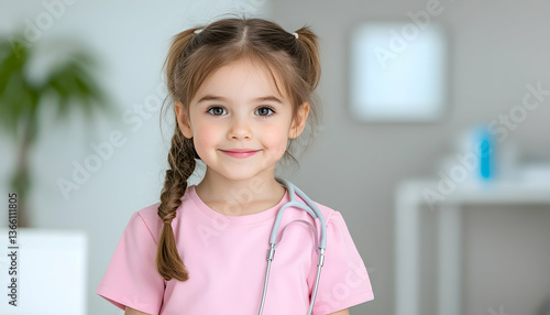Smiling girl in pink scrubs with stethoscope