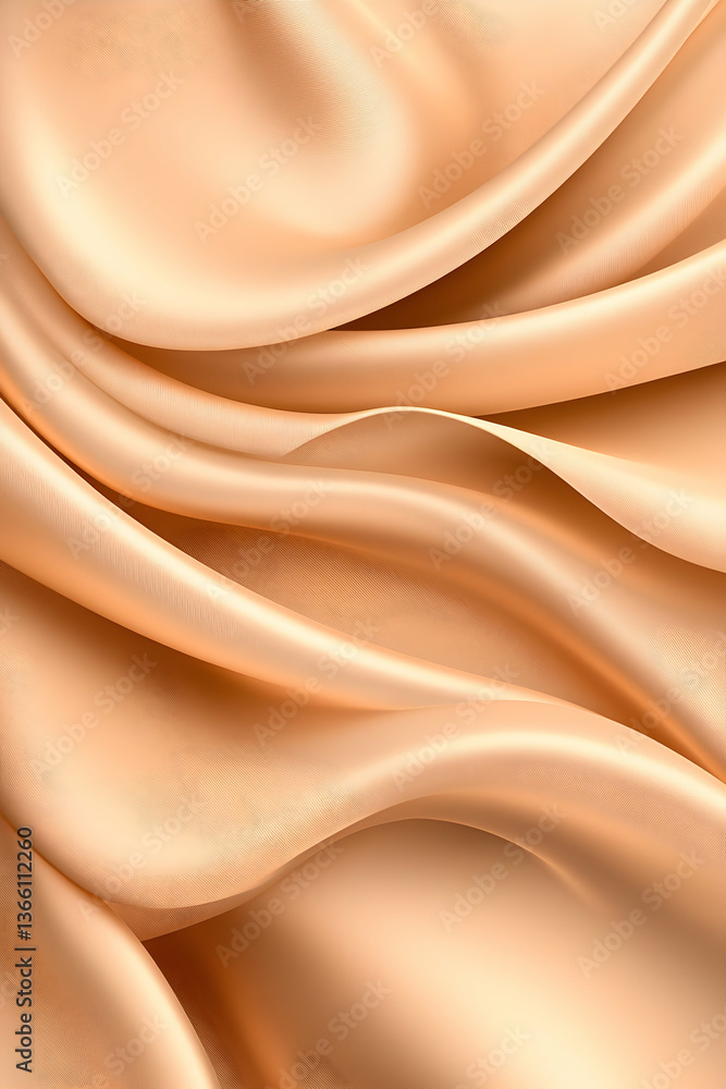Fototapeta premium Smooth, flowing peach-colored silk fabric with elegant, soft waves and folds
