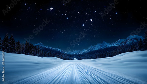 Wallpaper Mural Snowy mountain road at night under a starlit sky Torontodigital.ca