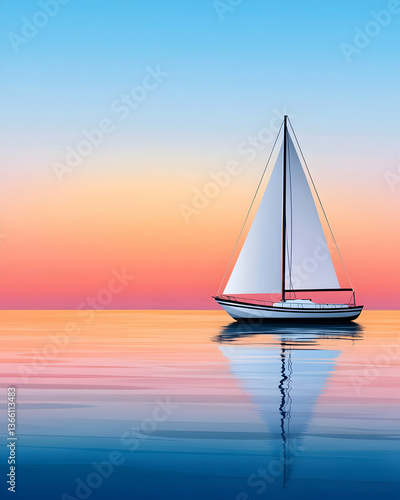Wallpaper Mural Serene sailboat at sunset, reflected in calm water Torontodigital.ca