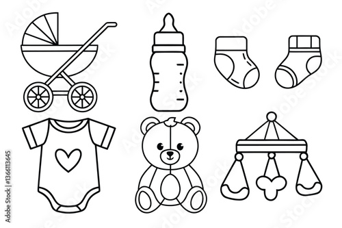 Baby accessories icon set in cartoon vector illustration