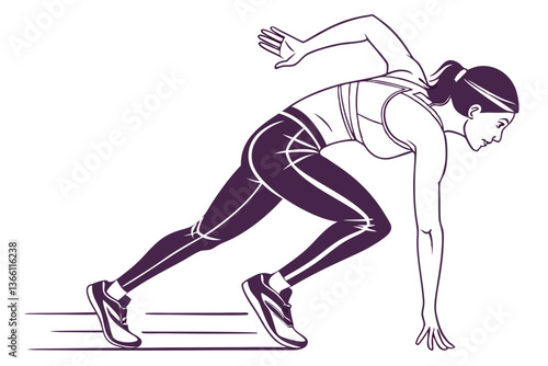 Female Sprinter Ready to Race - Vector Art Illustration